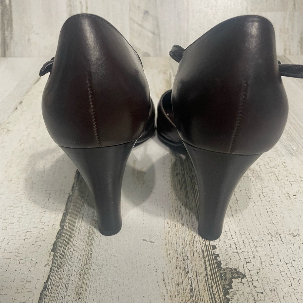 Franco Sarto Leather Square Toe Adjustable Ankle Strap Heels Dark Brown size 9.5 - Picture 3 of 9